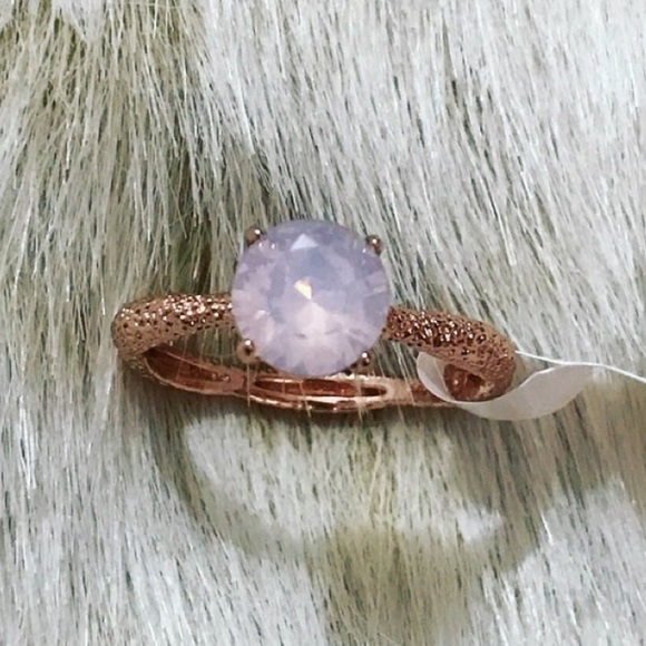 Fragrant Jewels Sea La Vie Rose Gold Plated Rose Water Opal CZ Ring Sand - Picture 4 of 10